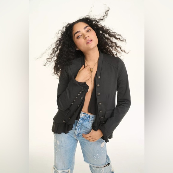 Free People Romantic Ruffles Jacket-Black - Picture 9 of 16